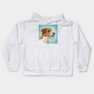 Painting of a Parson Russell Terrier on a Turquoise Background Kids Hoodie